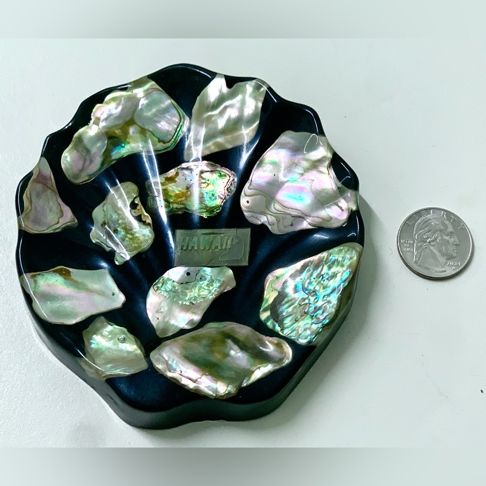 Vintage Lucite Suspended Pearlescent Abalone Shell HAWAII Trinket Dish